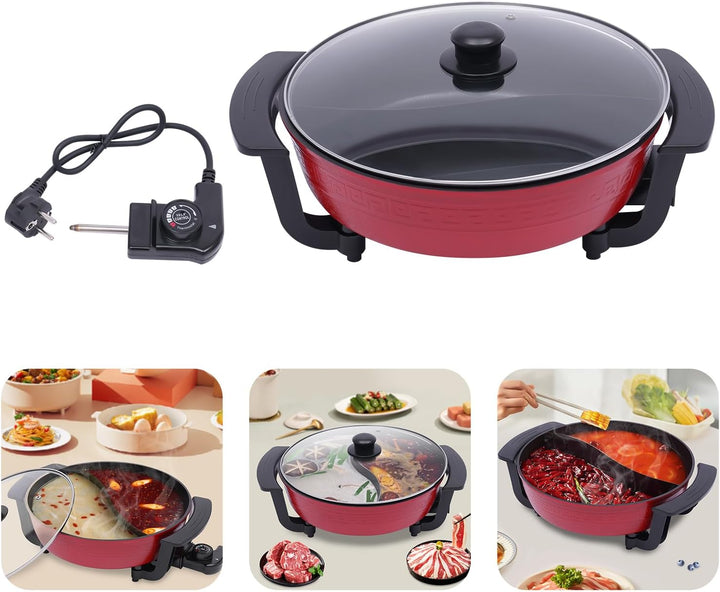 KOLHGNSE 1300W 6L Twin Hot Pot Pot med lock Hotpot Elektrisk 2 delad köksgryta Matlagningsverktyg