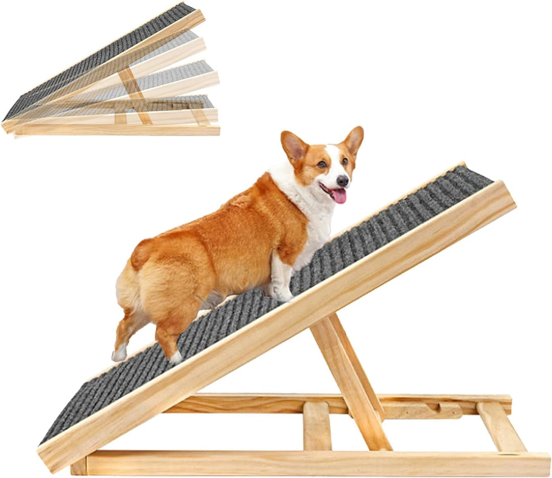 Holz Haustier Rampe, 2 Höhenverstellung Auto Hund Leiter, Haustiere Treppe mit rutschfestem Teppich,