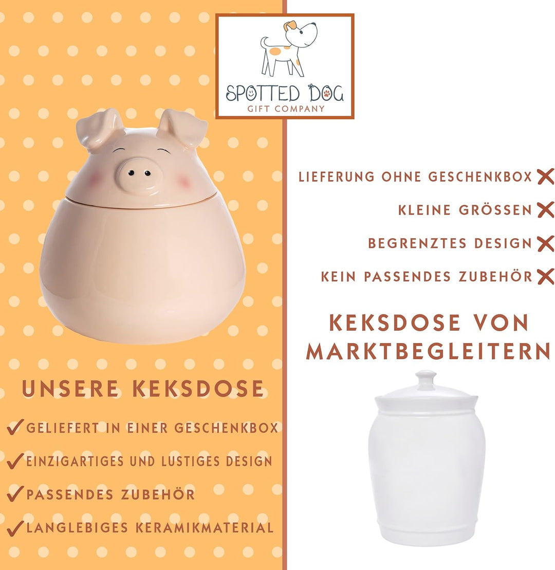 SPOTTED DOG GIFT COMPANY - Keksdose Keramik, Vorratsdose 1.6L mit Deckel, Schwein Küche Deko und Ges