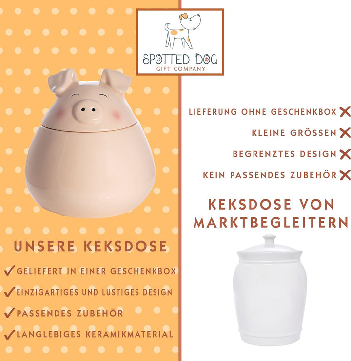 SPOTTED DOG GIFT COMPANY - Keksdose Keramik, Vorratsdose 1.6L mit Deckel, Schwein Küche Deko und Ges