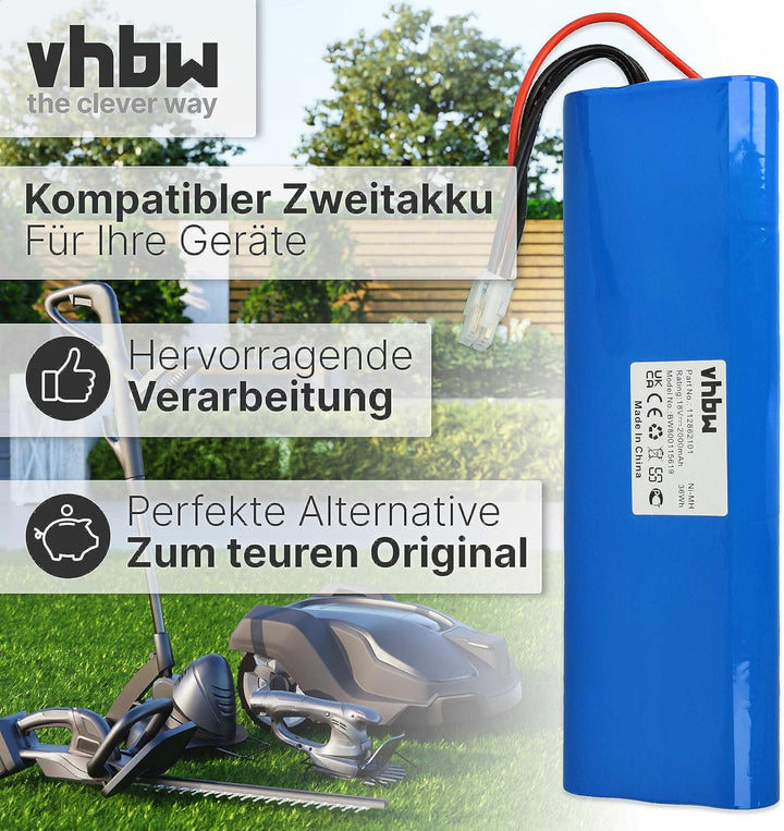 vhbw NiMH Akku 2000mAh (18V) kompatibel mit Rasenmäher Rasenroboter Gardena Robotic R160, Husqvarna