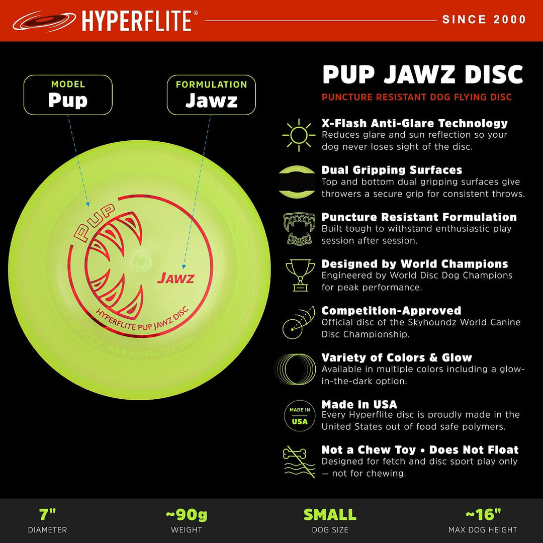 Hyperflite Hunde-Flugscheibe Jawz Pup, 7 Zoll, Leuchtet im Dunkeln Leuchtend, Leuchtend
