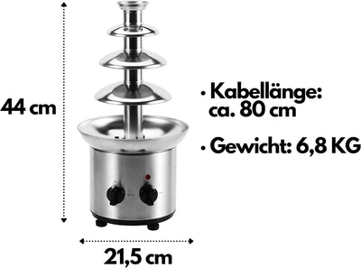 Schokoladenbrunnen | 170 Watt | 1250 g | Hochwertiger und langlebiger Edelstahl | 4 stufig | Hitzefe