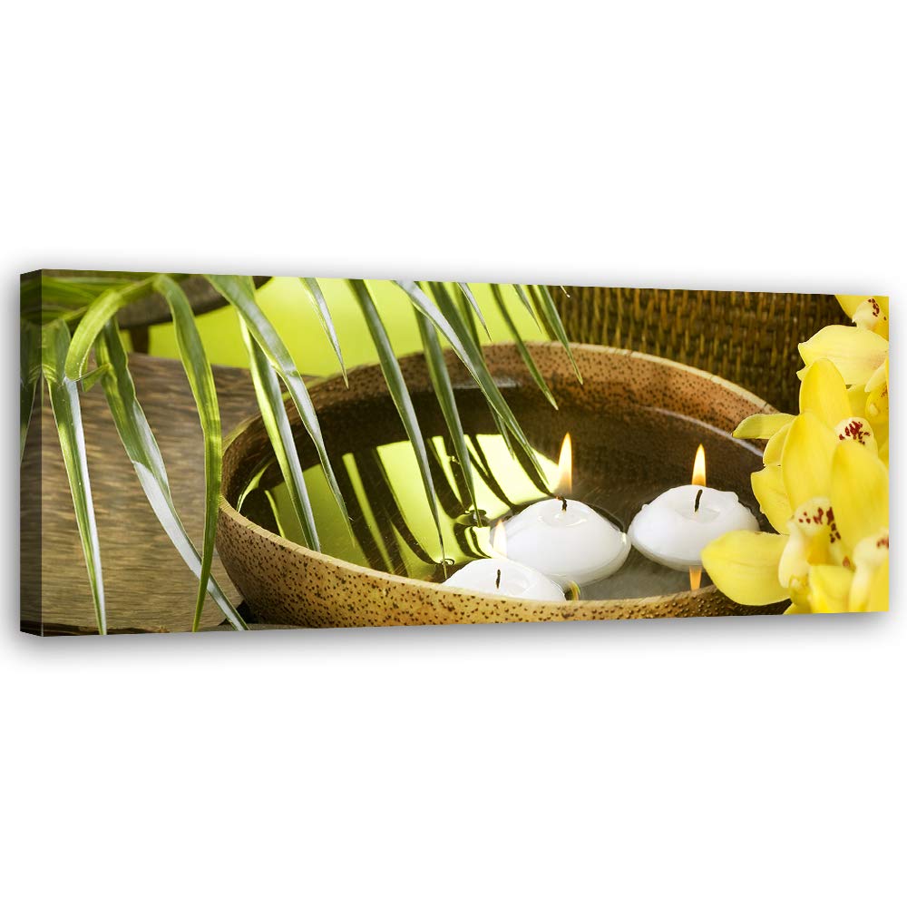 Feeby Wanddeko Zen Leinwandbild Kunstdruck Kerzen Gelb 120x40 cm Leinwandbild 120x40 cm Gelb_b, Lein