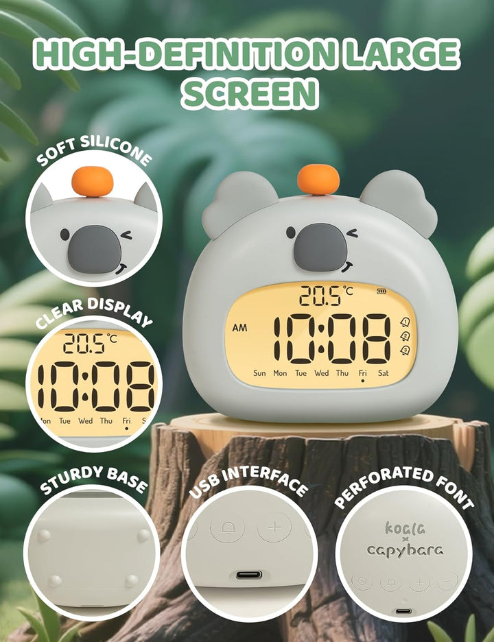 IHALO Koala Kinderwecker, Nachttischwecker mit Koala Nachtlicht, digitales LED-Display, 3,15 Zoll, D