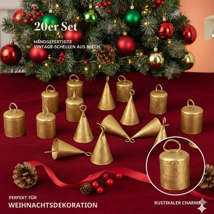 Vintage Rustikale Kuhglocken, Gold, Weihnachtsbaumschmuck, 20 Stück Hexe &amp; Kuhglocken Rustikales Glo