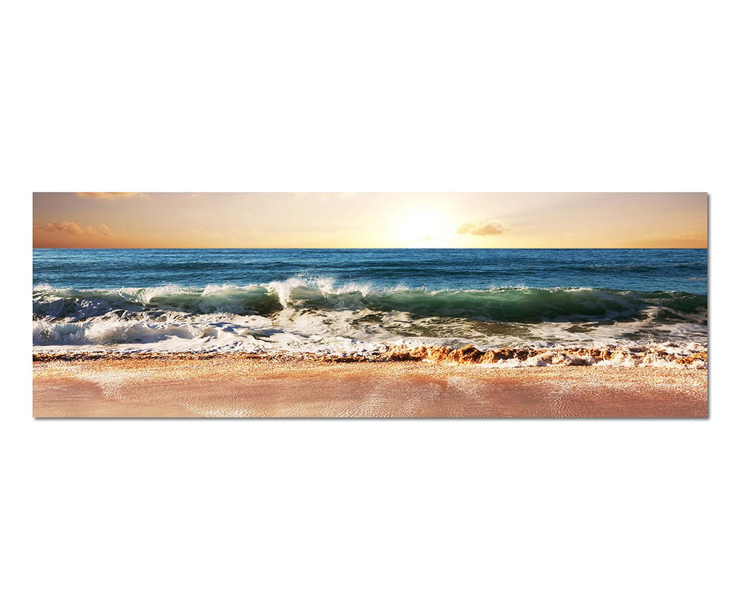 Paul Sinus Art Panoramabild auf Leinwand und Keilrahmen 150x50cm Meer Strand Wolken Sonnenuntergang