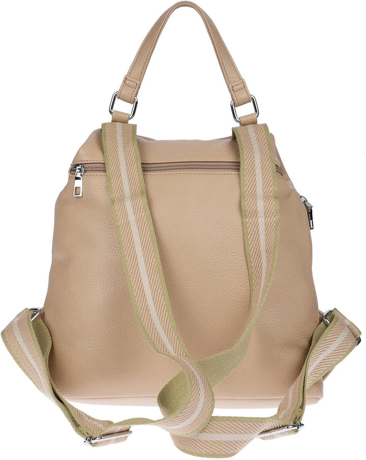 Christian Wippermann grosser Damen City Rucksack Tasche Body Bag Leder Optik Schultertasche Khaki, K