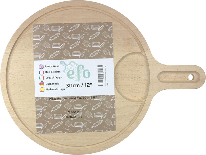 EFO Pizzabrett 30 cm | Pizzateller Holz aus massivem Buchenholz für Pizzaofen und Grill | Schneidebr