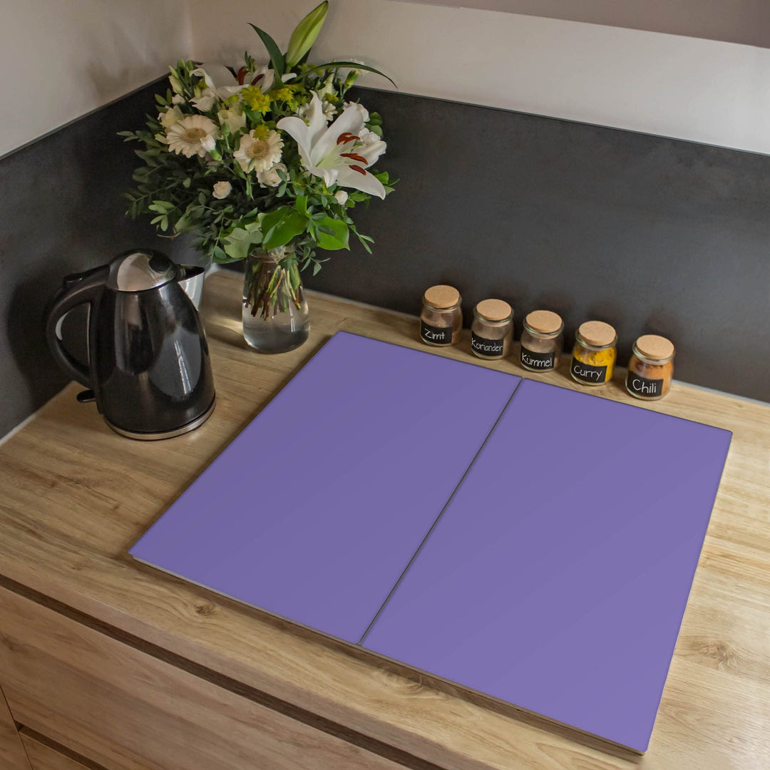 banjado® Herdabdeckplatte Glas 2-teilig je 30x52 cm/Schneidebrett Herdabdeckung mit Motiv Lavendel/H