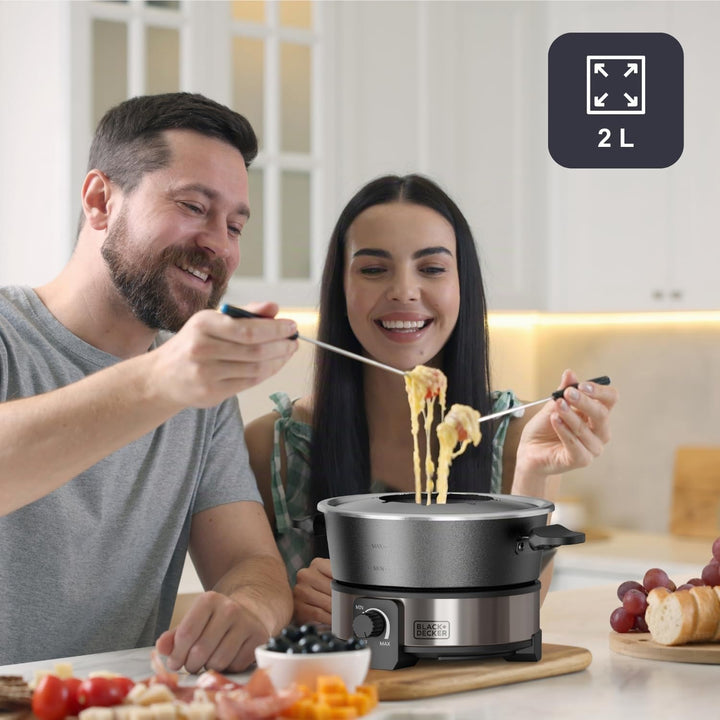 Black+Decker - Elektrisches Fondueset BXFC1000E | 1000W | Thermostat bis 200°C | 2L Fassungsvermögen