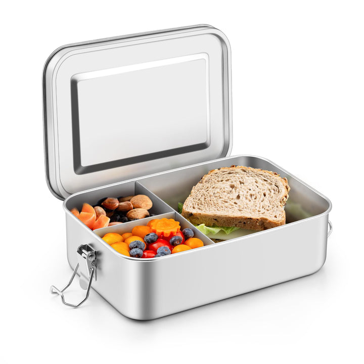 Onader Edelstahl Brotdose mit Fächern, 1400ml Bento Box Lunchbox mit Abnehmbar Trennwand, Metall Lun