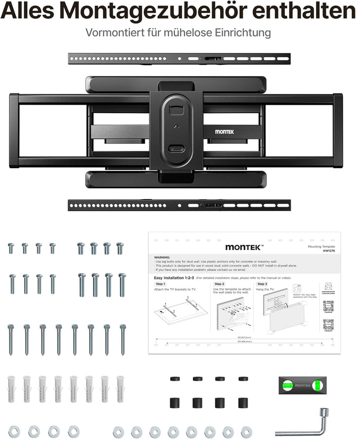 monTEK TV Wandhalterung Schwenkbar für 43-100 Zoll Fernseher bis 60 kg, vollbewegliche Wandhalterung