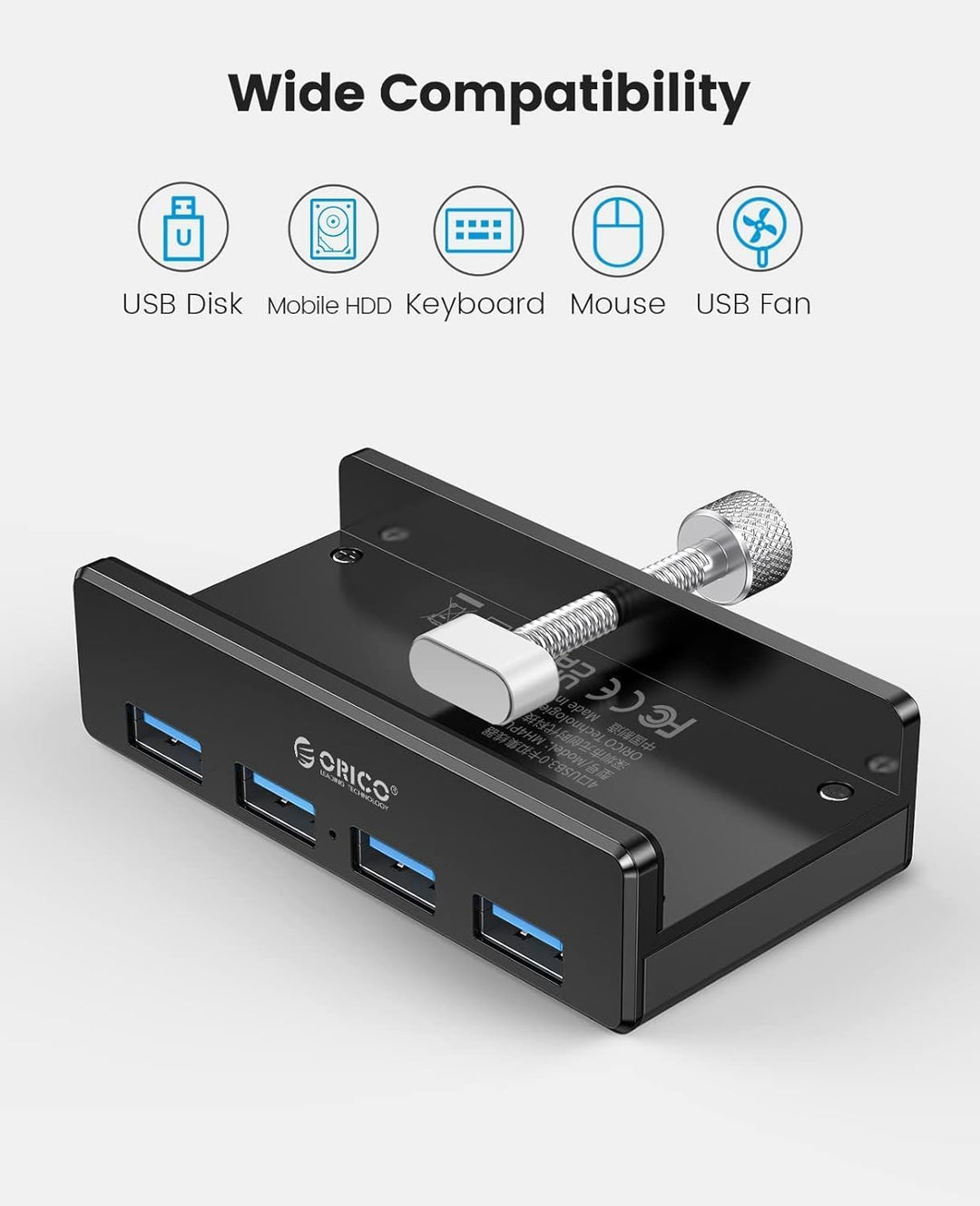 USB 3.0 Hub 4 Port, ORICO Aluminium SuperSpeed Datenhub Mit Extra Netzteilanschluss Port für Desktop