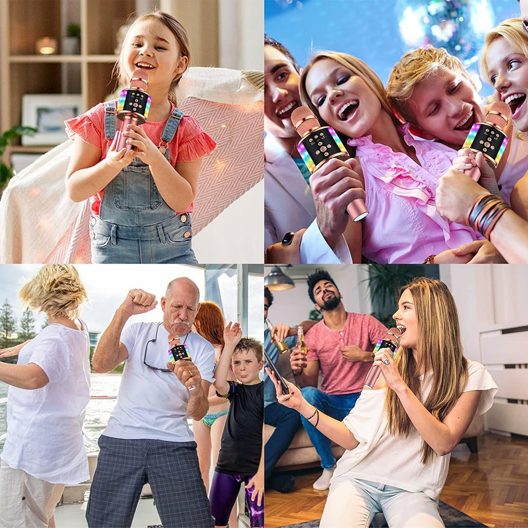 BONAOK Drahtloses Bluetooth-Karaoke-Mikrofon mit Steuerbaren LED-Leuchten, Tragbarer Karaoke-Maschin