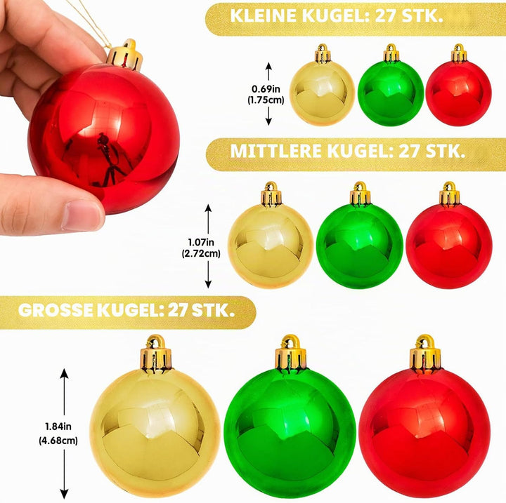 Whaline Weihnachtskugel-Girlande, Kugel-Ornamente, 1,8 m, Christbaumkugel-Dekorationen, bruchsichere
