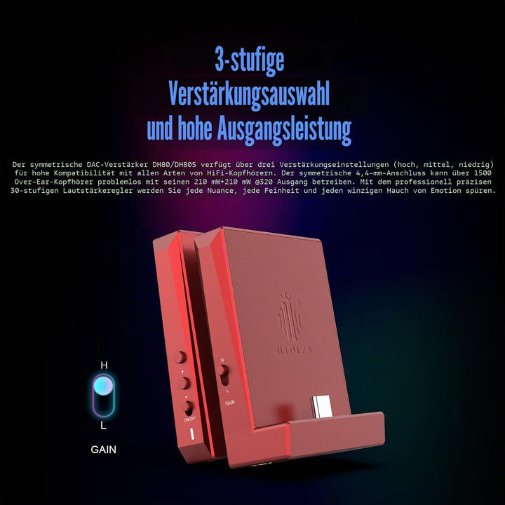 Hidizs DH80S Tragbarer symmetrischer DAC und Verstärker, unterstützt MQA-Audiotechnologie, tragbarer