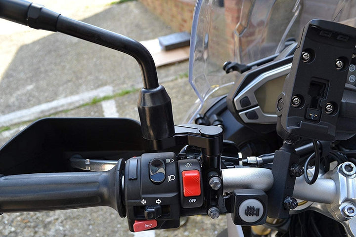 Motorrad Spiegel Heber Verlängerungen CNC Bearbeitet Aluminium - Schwarz - Paar