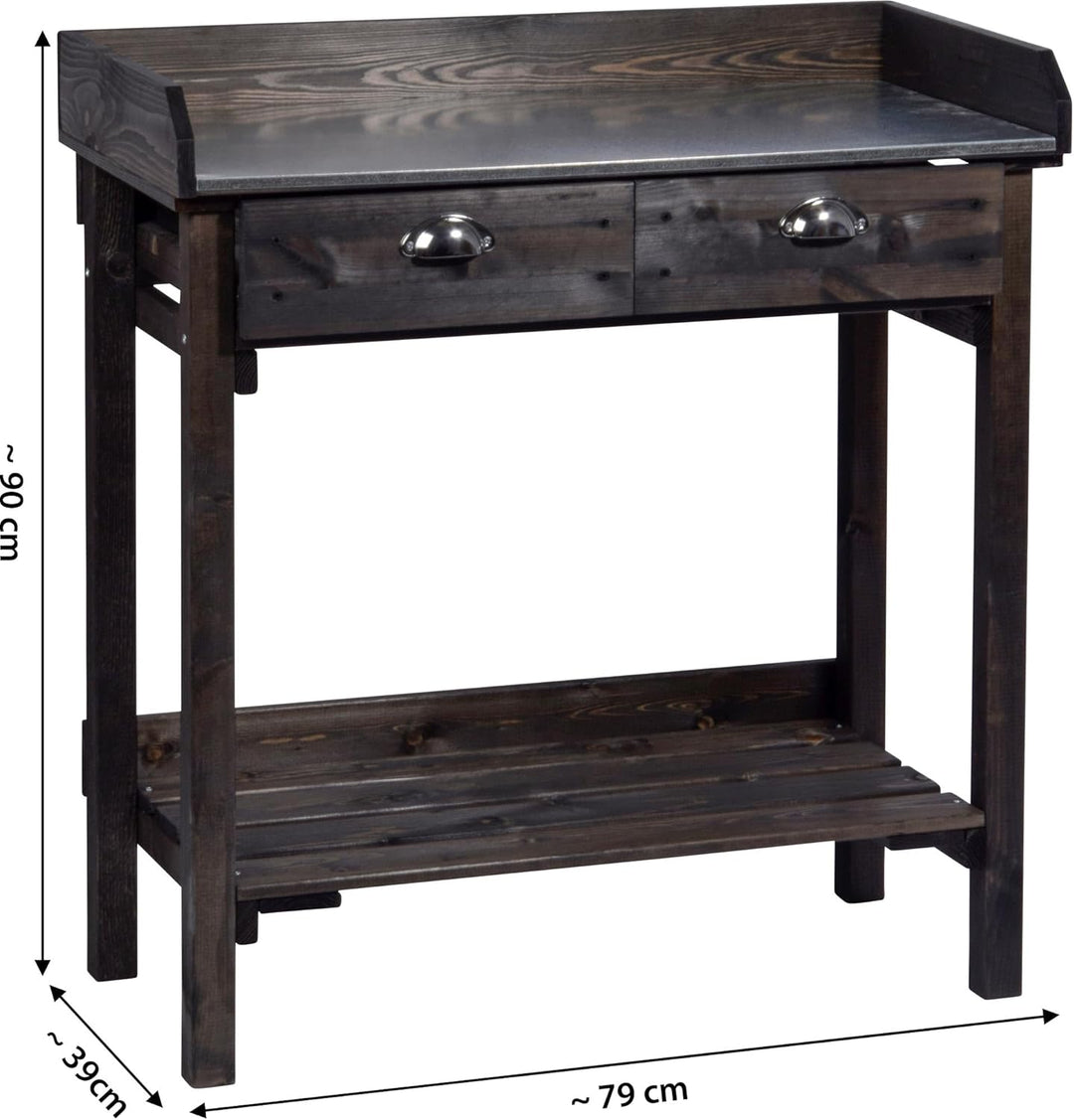 dobar® Design Pflanztisch mit 2 Schubladen | Gärtnertisch mit Ablageboden | Umtopftisch aus massivem