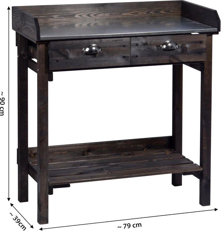 dobar® Design Pflanztisch mit 2 Schubladen | Gärtnertisch mit Ablageboden | Umtopftisch aus massivem