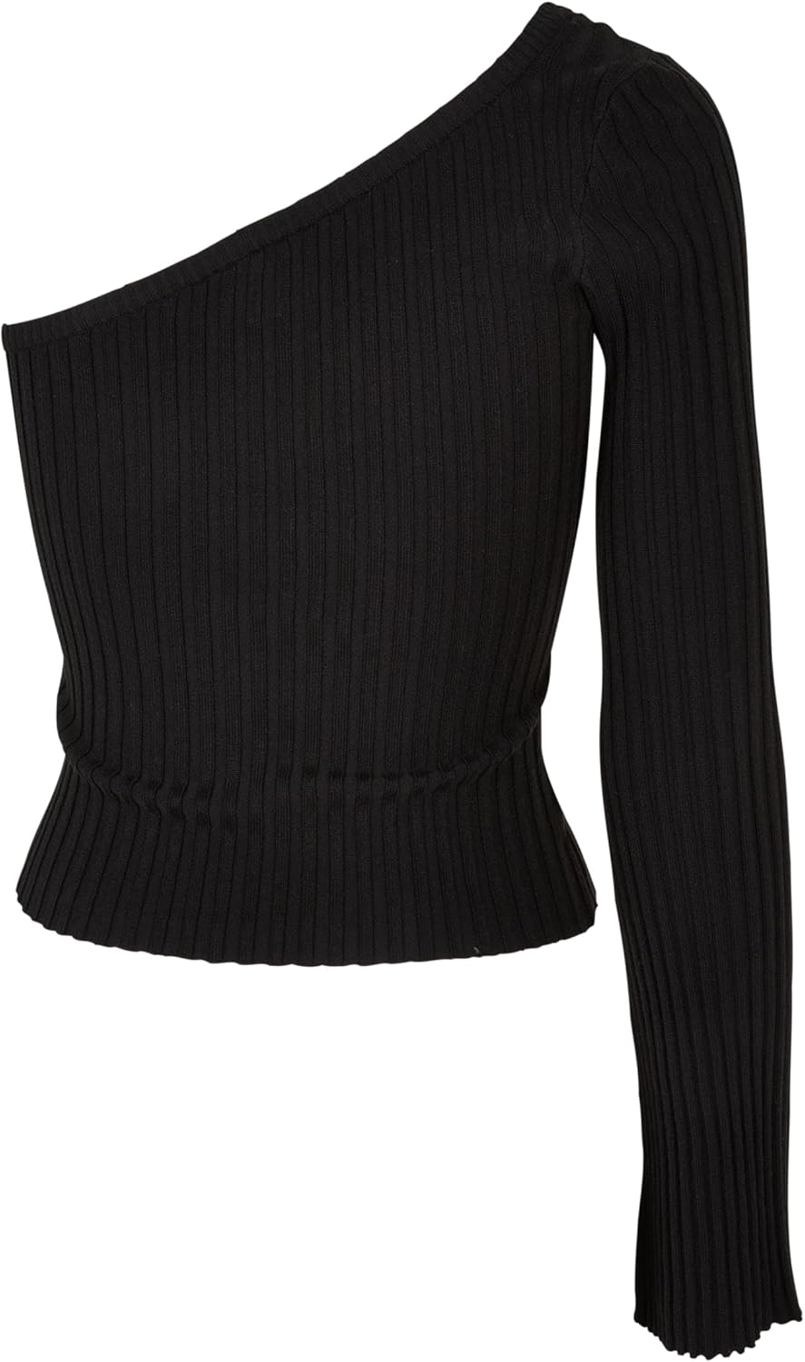 Urban Classics Damen Ladies Short Rib Knit One Sleeve Sweater S Schwarz, S Schwarz