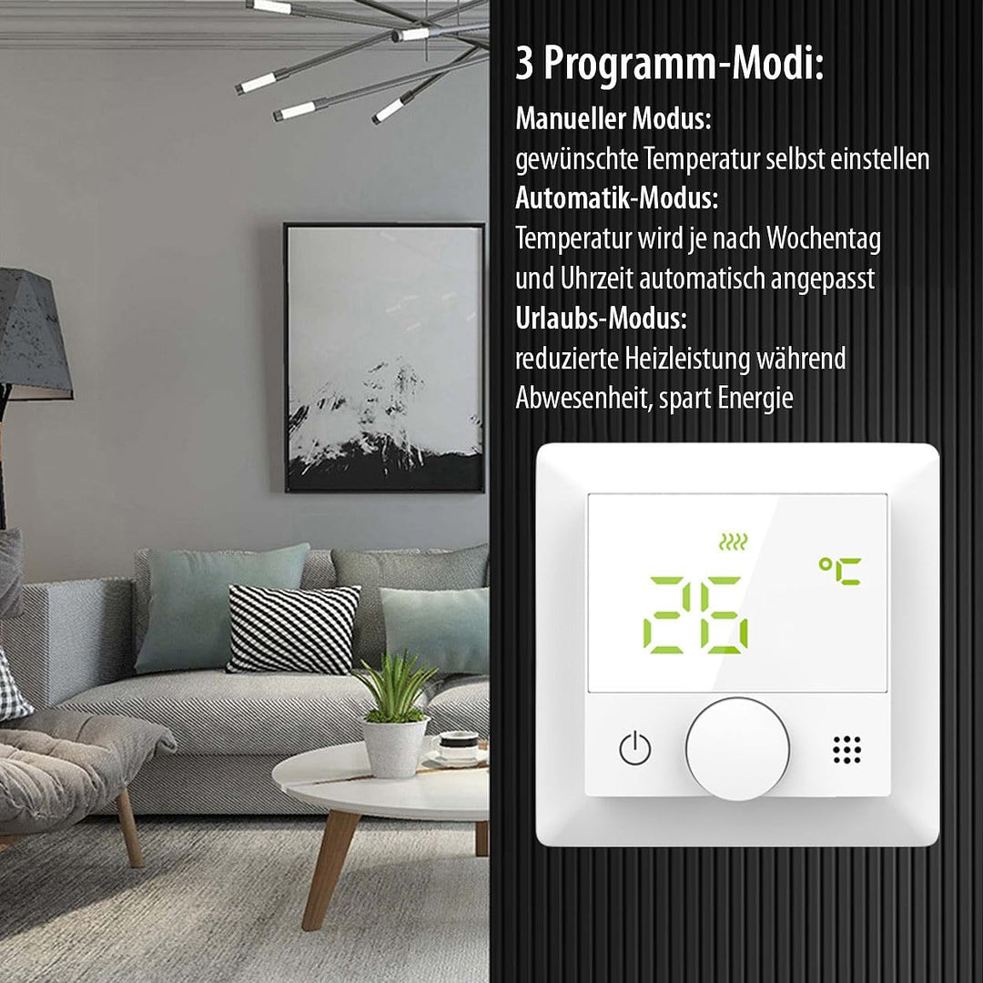 revolt Raumthermostat: WLAN-Fussbodenheizungs-Thermostat mit Sprachsteuerung und App, weiss (WiFi Th