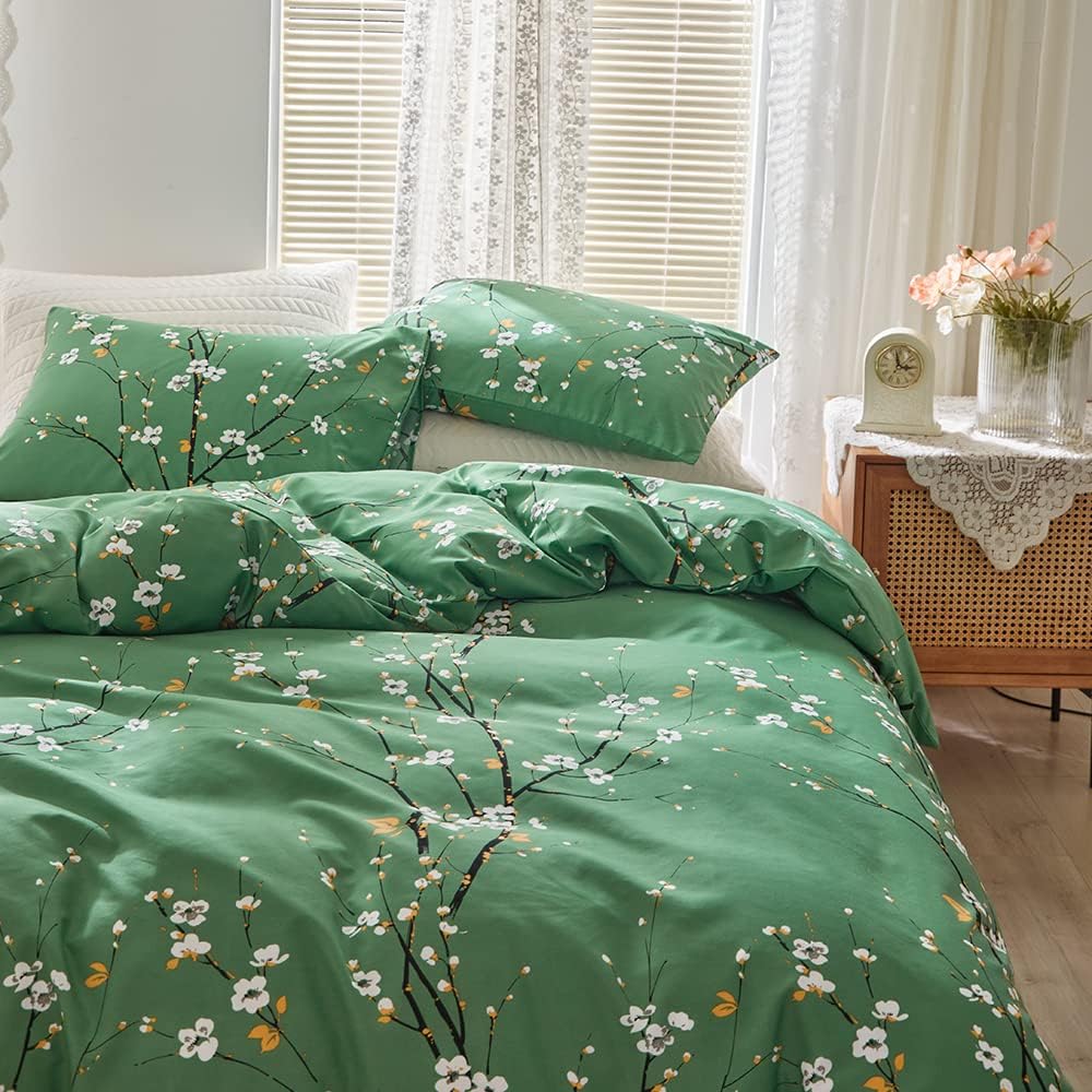 Nyescasa Bettwäsche 200x200 3 Teilig Grün Blumen Botanisch Muster Bettwäsche-Set Blume Zweig Design