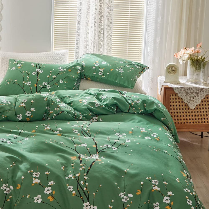 Nyescasa Bettwäsche 200x200 3 Teilig Grün Blumen Botanisch Muster Bettwäsche-Set Blume Zweig Design