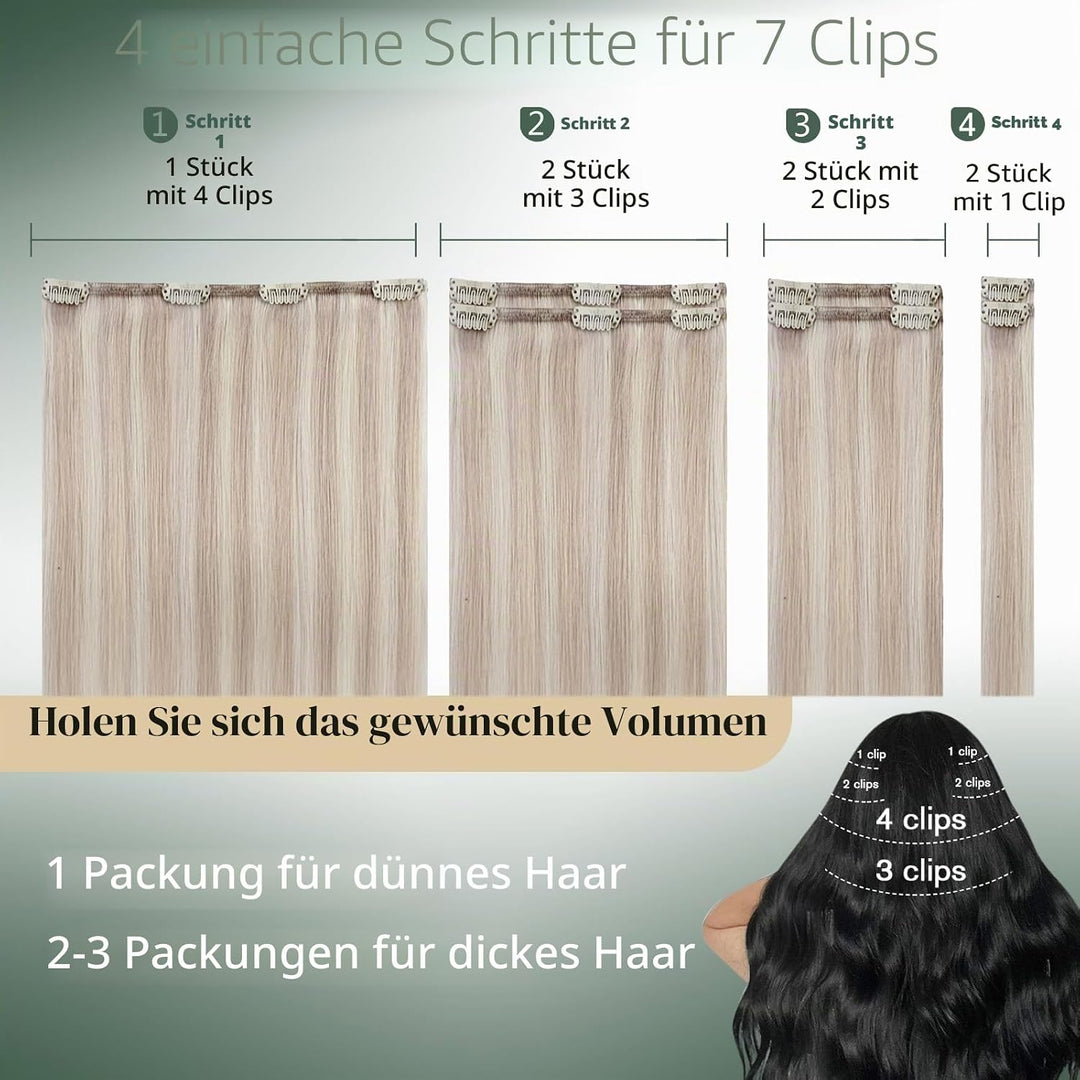 Ugeat Clip in Extensions 50cm Blond Echthaar Extensions Clip Haarverlängerung Echthaar Aschblond mit