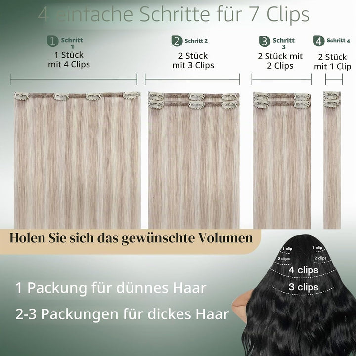 Ugeat Clip in Extensions 50cm Blond Echthaar Extensions Clip Haarverlängerung Echthaar Aschblond mit