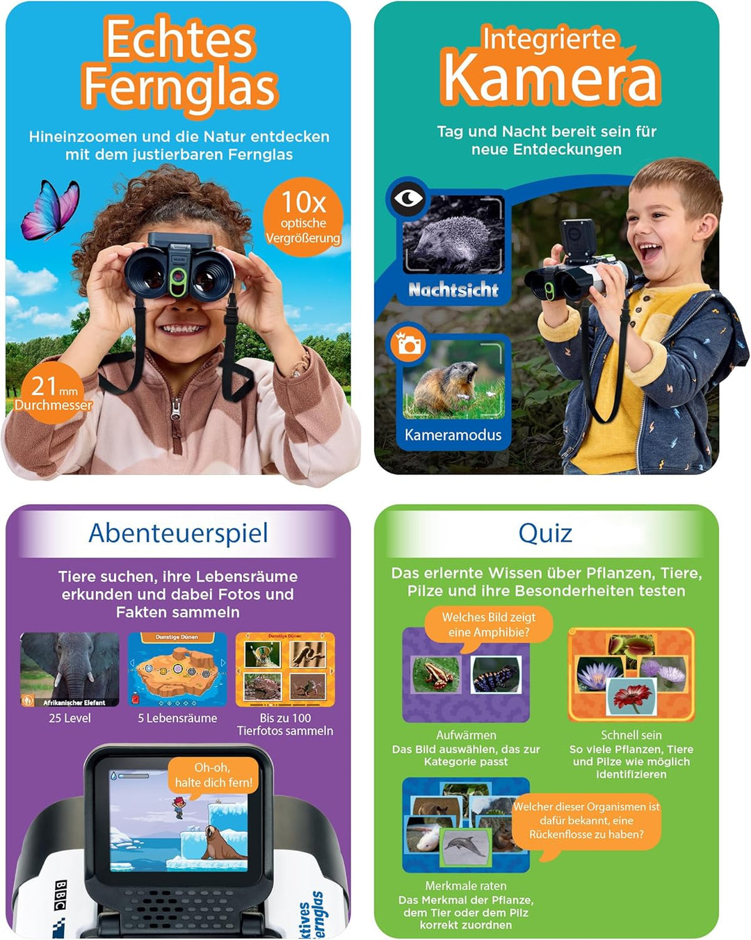 VTech Interaktives Video-Fernglas – Mit eingebauter Kamera, 10-facher Vergrösserung und beeindrucken