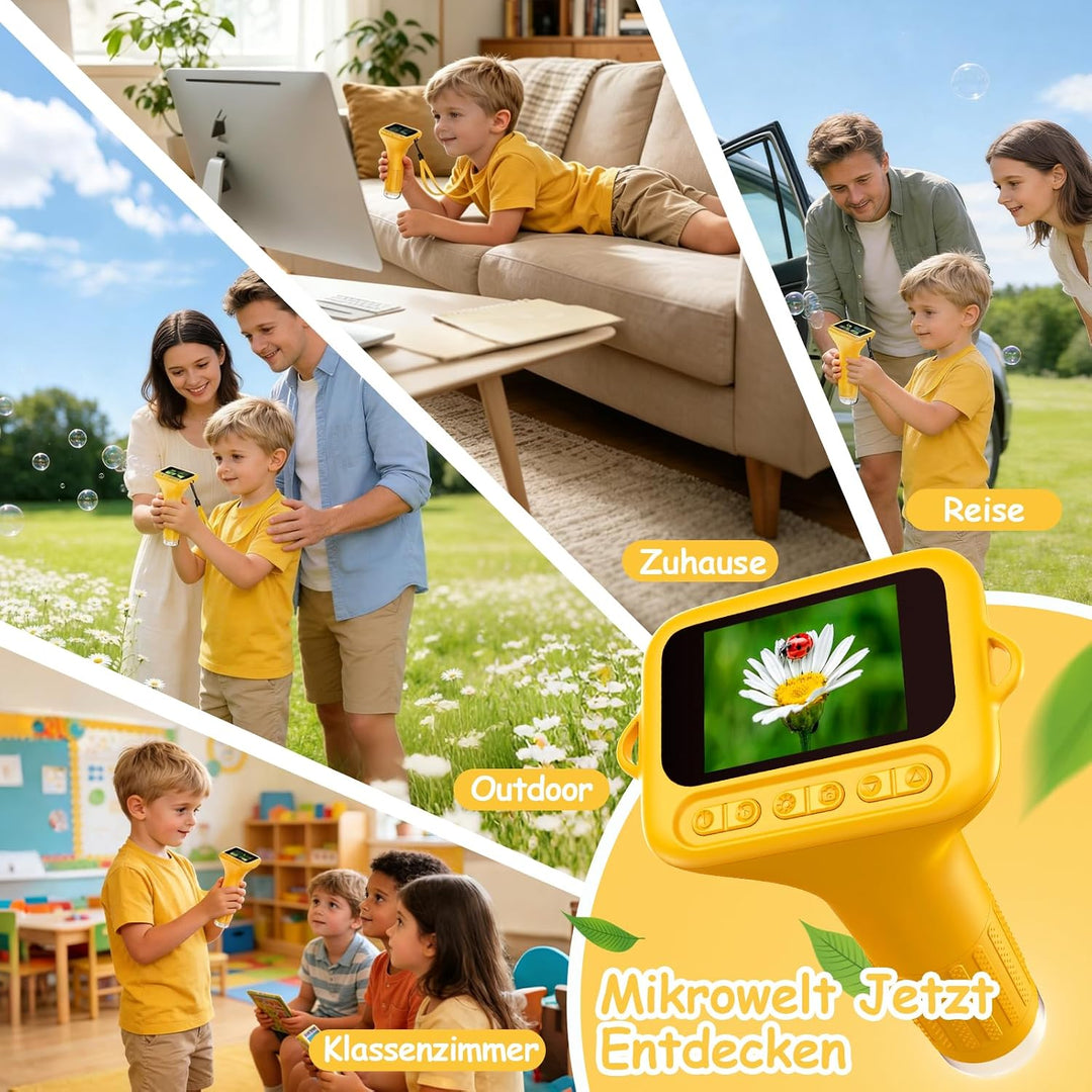Digitales Mikroskop für Kinder 1000X, Foto- &amp; Videofunktion (Gelb) | Abenteuer Mikroskop für Kinder