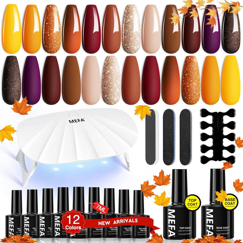 MEFA Shellac Set Starterset mit Lampe 6W,12 Farben UV Nagellack Set Gelnägel Starterset Gelb Orange