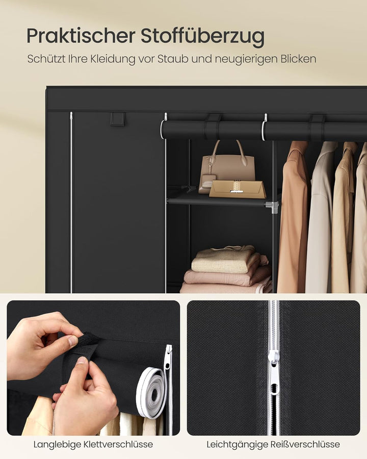 SONGMICS Kleiderschrank, Garderobe, Kleiderständer mit Vliesstoffbezug, Hängestangen, Ablagen, 45 x
