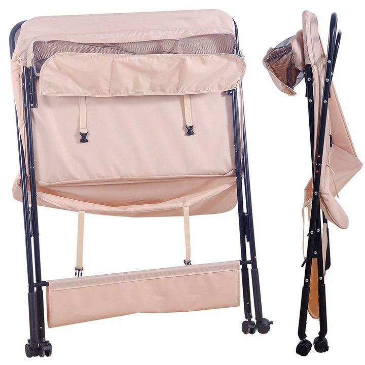 Klappbare Baby Wickelkommode, Wickeltisch mit Ablageflächern, Rollen, Kissen mit Höhenskala, 80 × 66