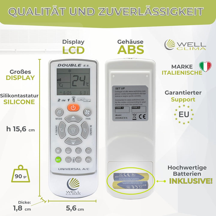 Wellclima Ersatz-Fernbedienung für Klimaanlage für Y612C und Y812A – konfiguriert und einsatzbereit