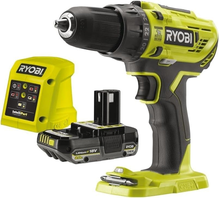 RYOBI 18 V ONE+ Akku-Schlagbohrschrauber R18PD32-1C20G (2-Gang-Getriebe, Drehmoment 50Nm, Drehmoment