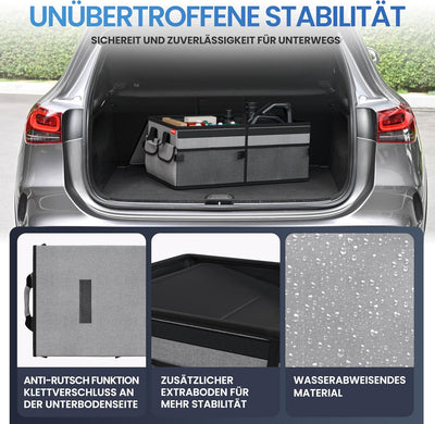 HELDENWERK Premium Kofferraum-Organizer mit Deckel stabil & rutschfest - Faltbare Auto Kofferraumtas