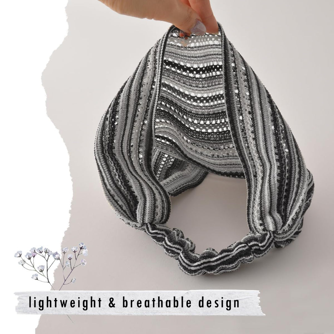 Breites Sommer-Stirnband für Damen & Herren, Leichtes Mesh Bandana, Häkel-Haarband Hipster Strick, A