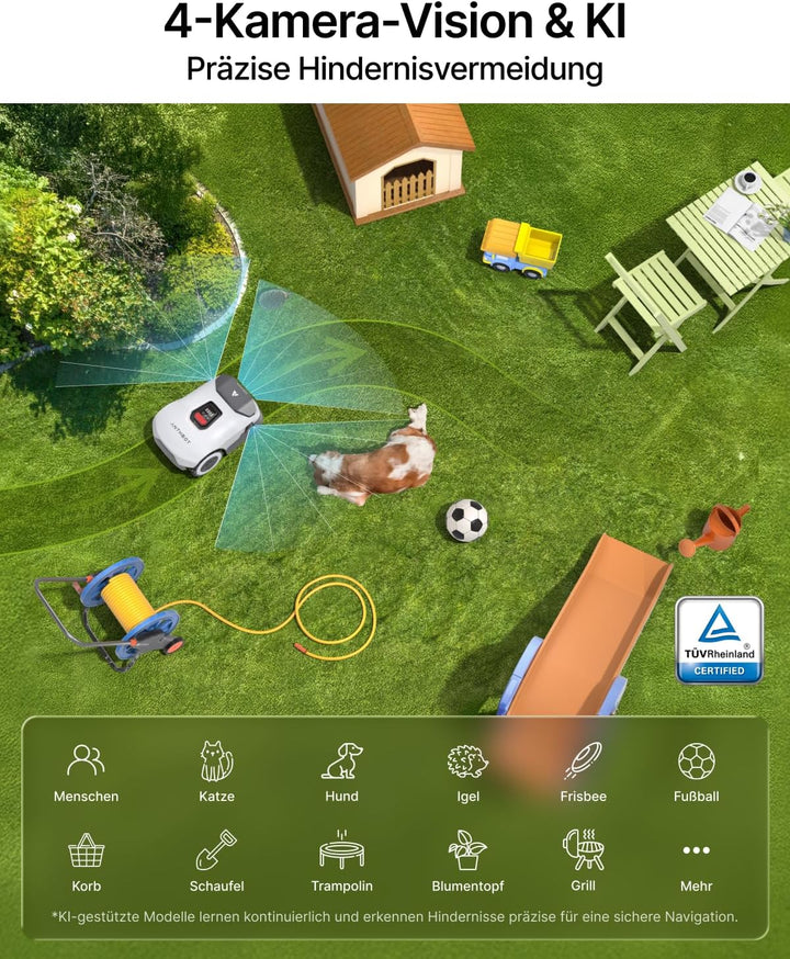 ANTHBOT Genie 1000 Mähroboter mit Einfacher Garage, Ohne Begrenzungskabel, RTK & 4-Kamera-Vision, KI