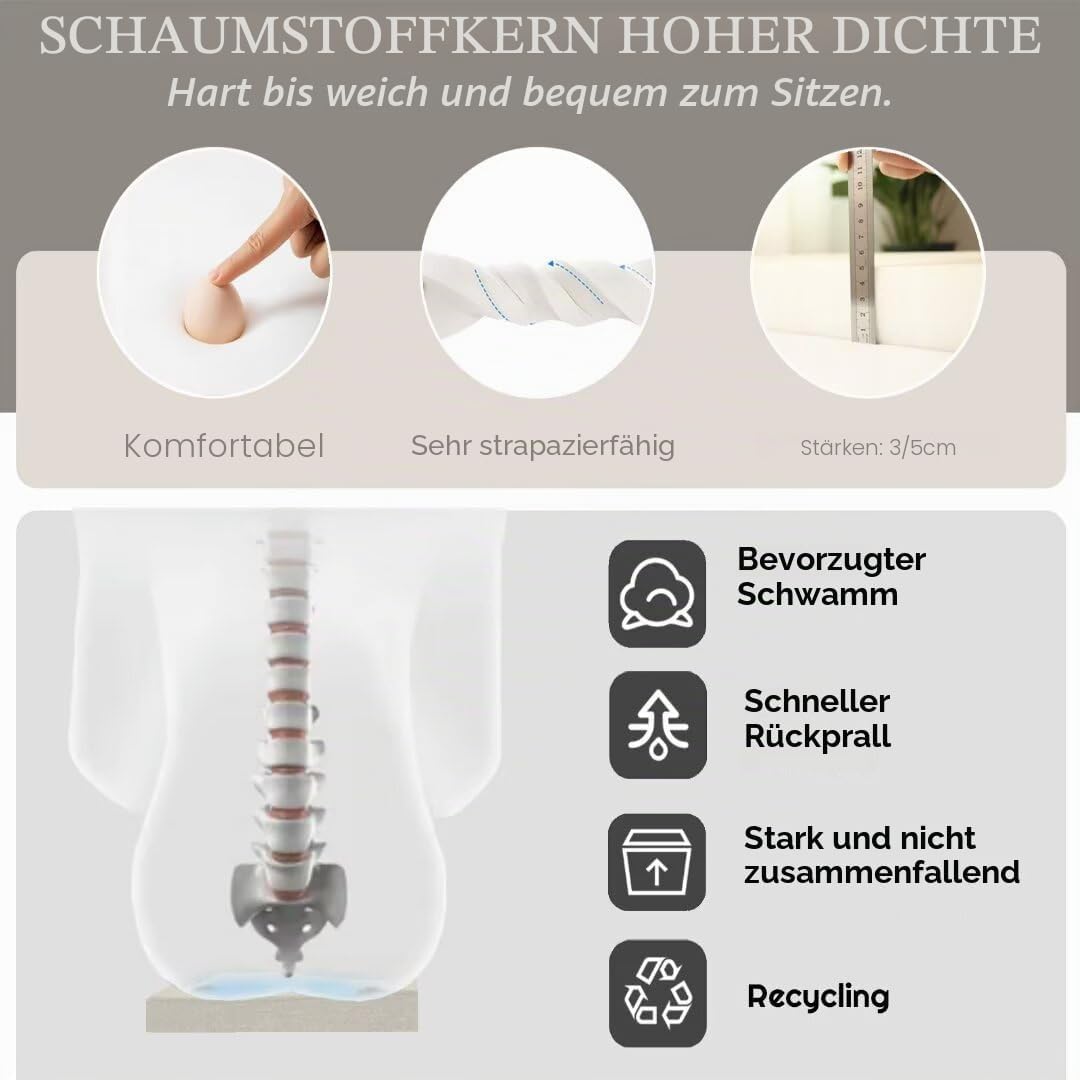 Orumrud 2er Stuhlkissen,sitzkissen gartenstuhl,Kissen für esszimmerstühle -Waschbar, mit Reissversch