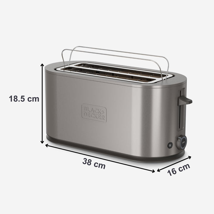 BLACK+DECKER - Extra Breiter Toaster 1500W | Schlitze 260x42 mm | 7 Bräunungsstufen | 6 Glimmer-Heiz