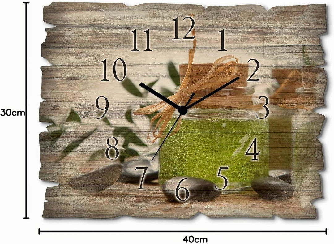ARTLAND Wanddeko Wanduhr ohne Tickgeräusche aus Holz Funk Uhr lautlos Rechteckig 40x30 cm Wellness S