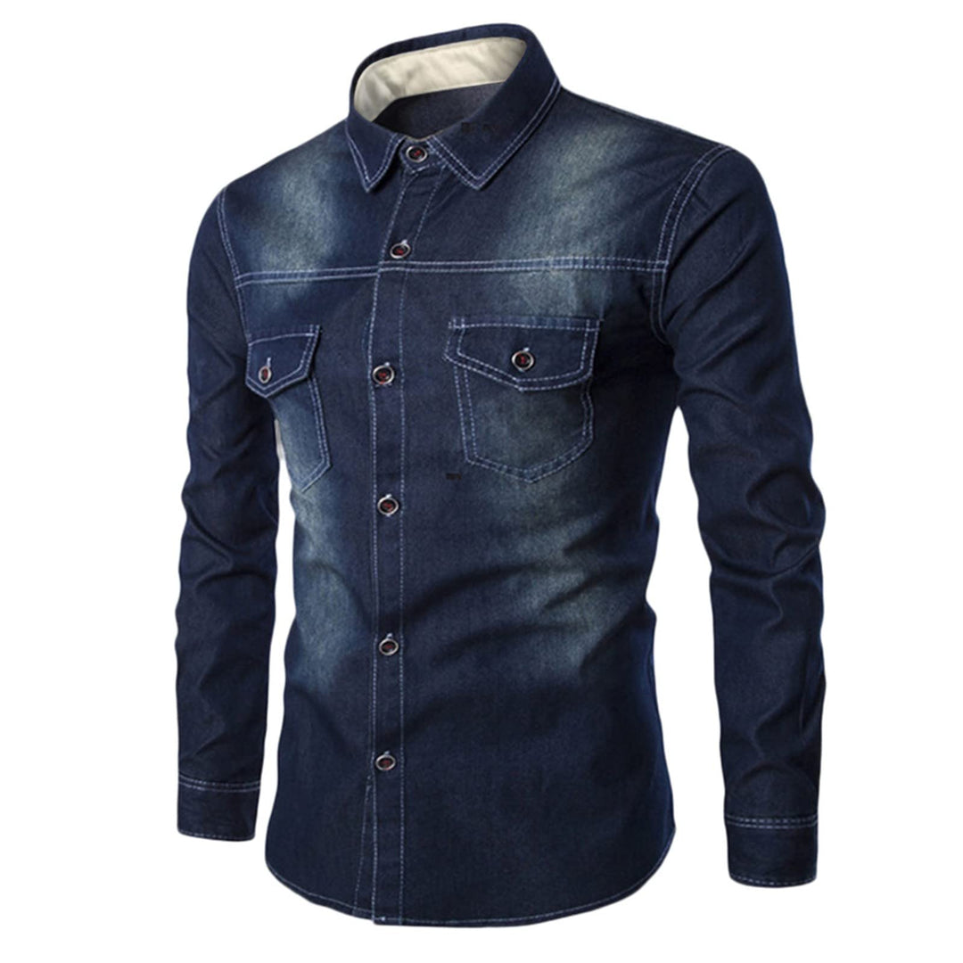 Jeansjacke Herren Einfarbig - Slim Fit Trucker Vintage Baumwolle Cowboy Tops Mantel Jeanshemd mit sc