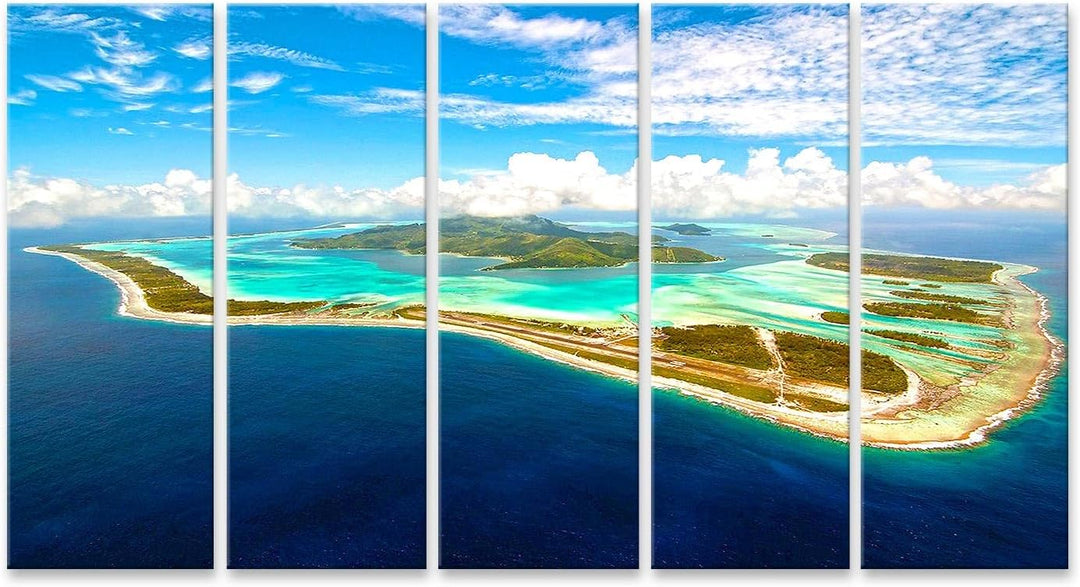 islandburner Bild auf Leinwand Bora Bora Insel Bilder Wandbilder Poster Leinwand 160x80cm - 5 Teile