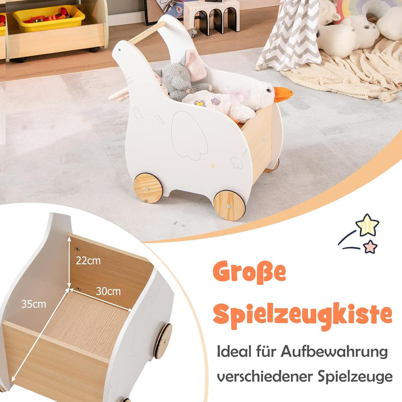 DREAMADE 2 in 1 Lauflernwagen aus Holz, Lauflernhilfe mit Stauraum, Spielzeugkiste, Gehhilfe, Gehfre