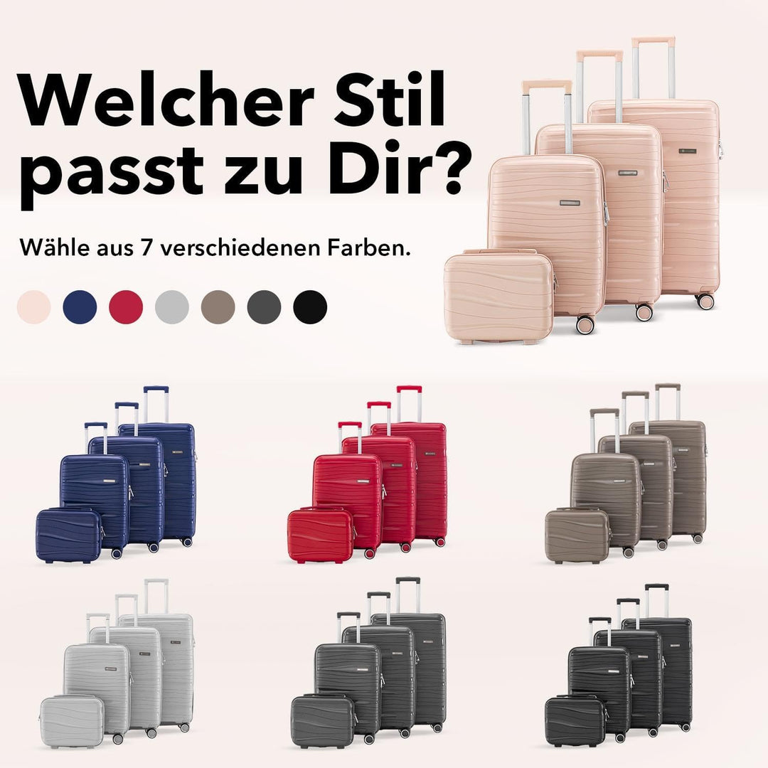 Travel One Kofferset 4-teilig – Hellrosa – Hartschalen Trolley-Set 32/60/98L, Zahlenschloss & 360° R