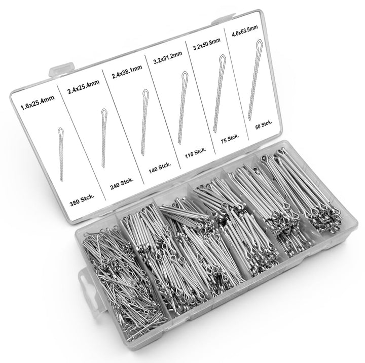 Sicherungssplinte Splinte Sortiment Sortimentskasten Länge 25-64 mm 1000-tlg. (im Aufbewahrungsbox/S