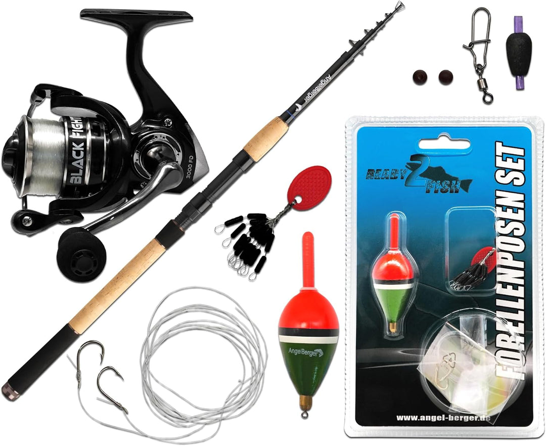 Angel-Berger Tele Angelset Rute Rolle mit Zubehör Angelset Forelle