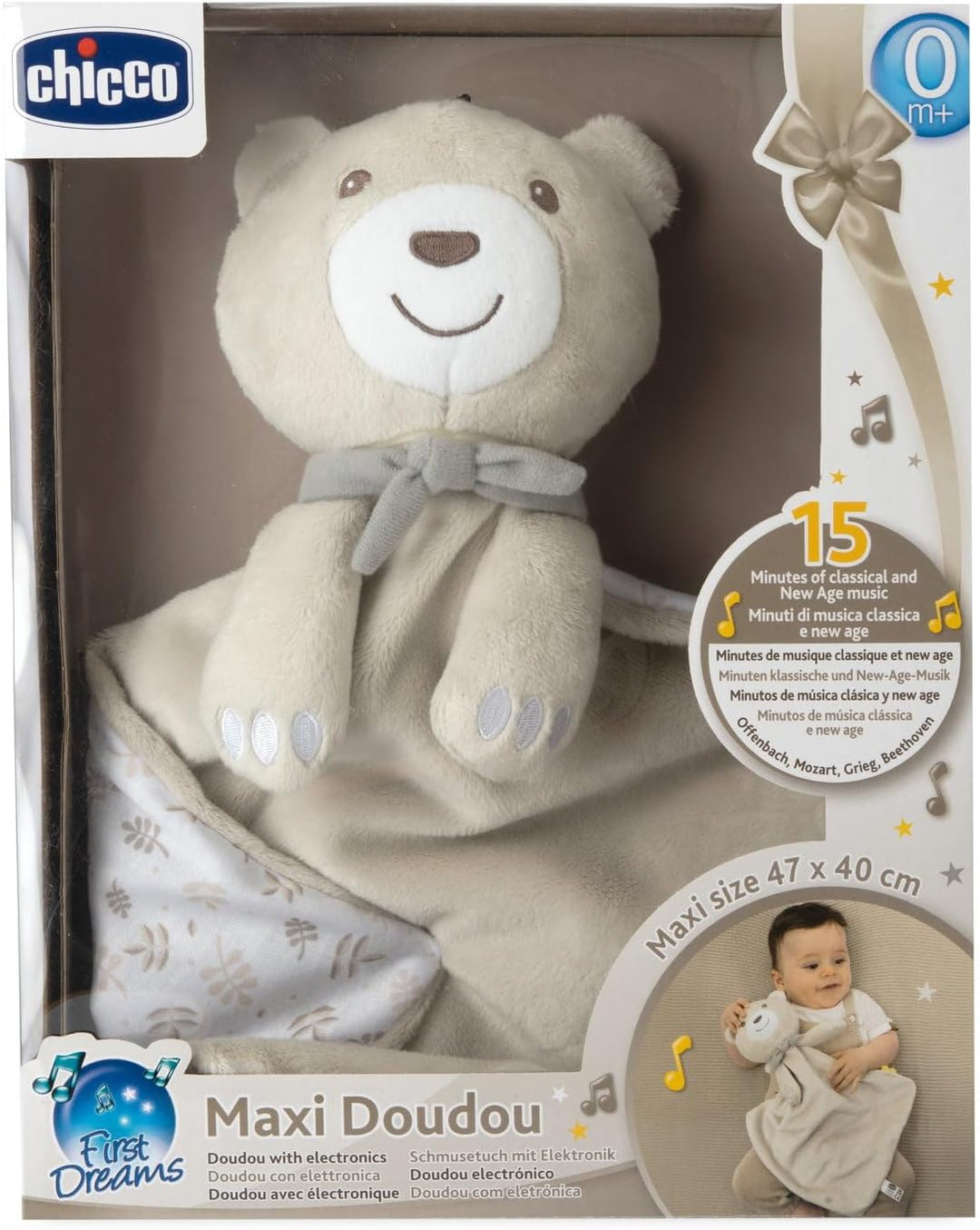 Chicco Spiel Maxi Doudou, Plüschspielzeug aus weichem Samt in Form eines Teddybären, mit klassischer